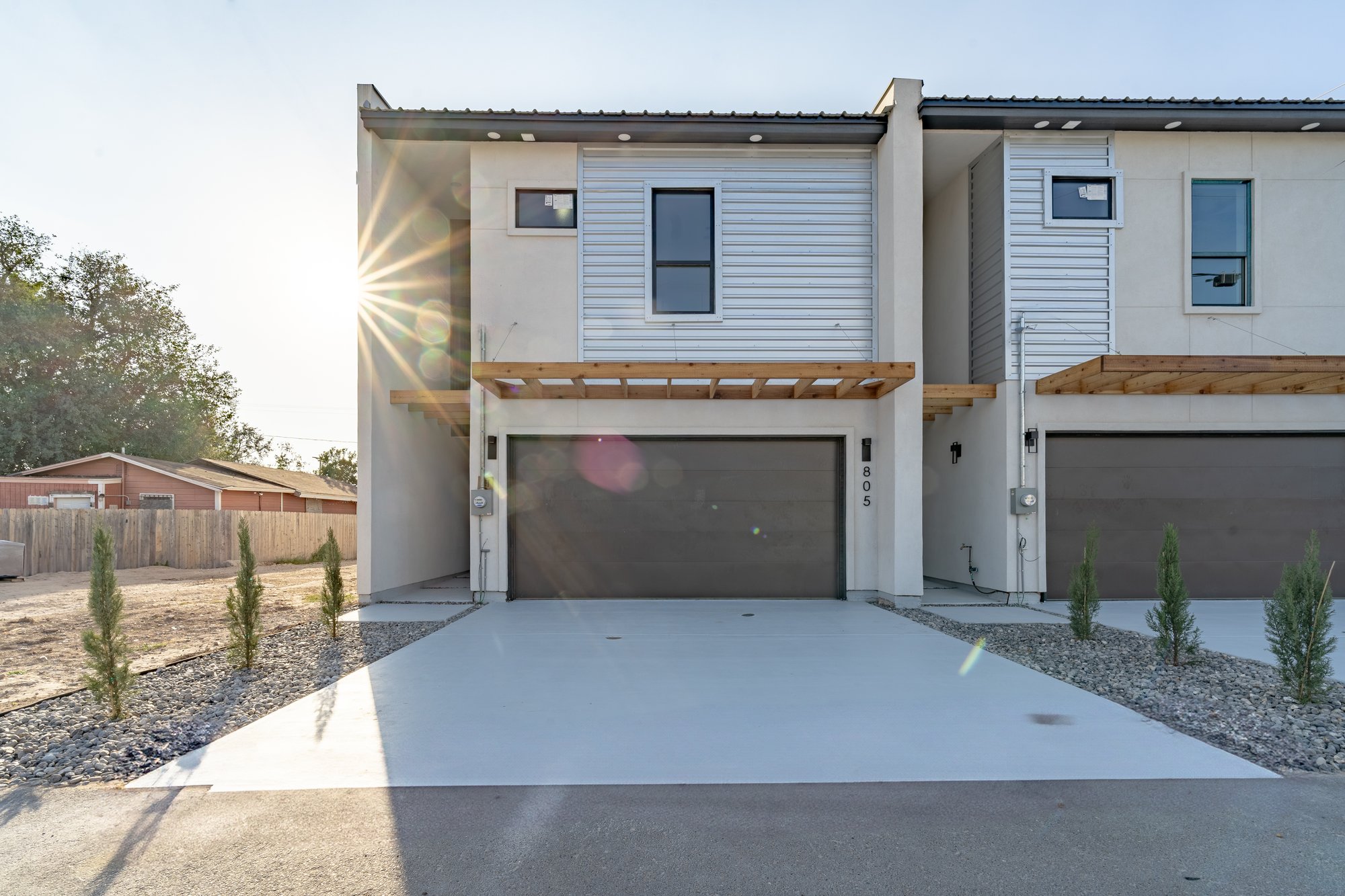 805 S 19½ · end unit front elevation with 805 garage address