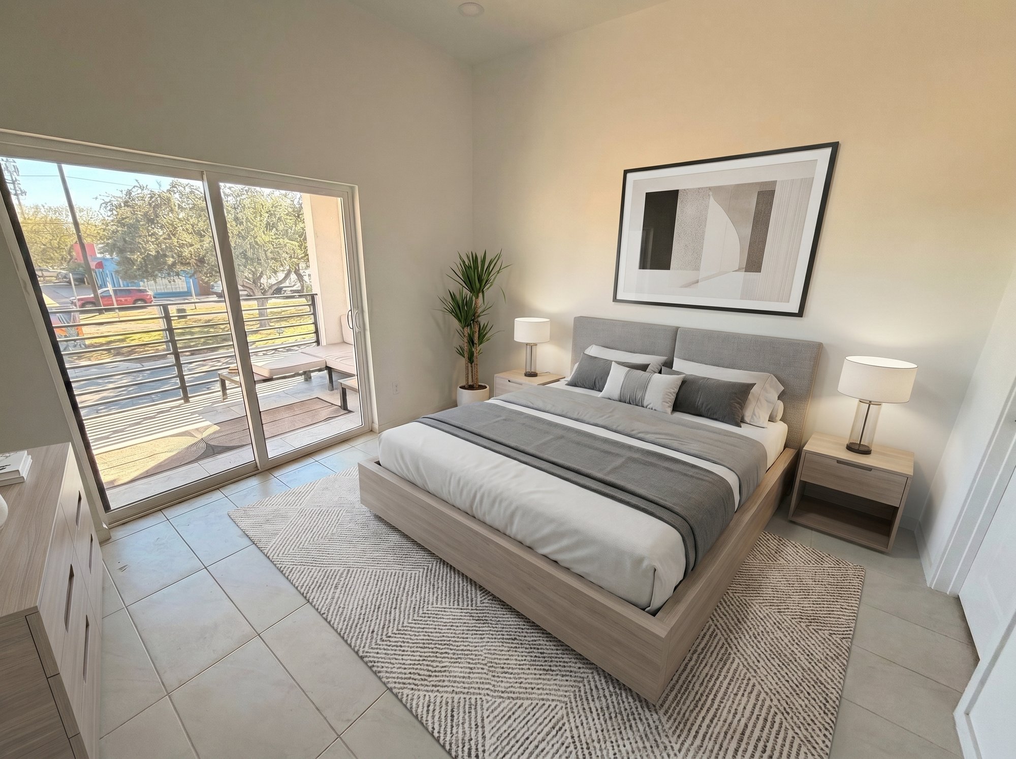 The Houston · master bedroom with sliding doors to the master terrace