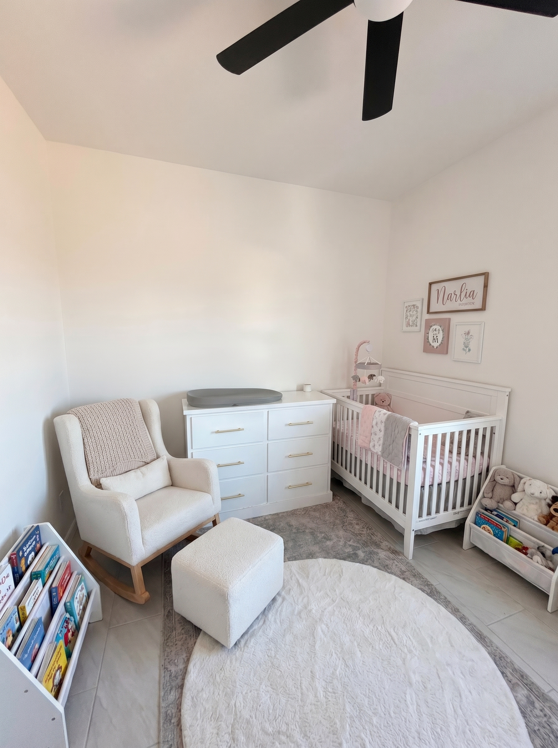 The Houston · nursery with rocker, dresser and crib